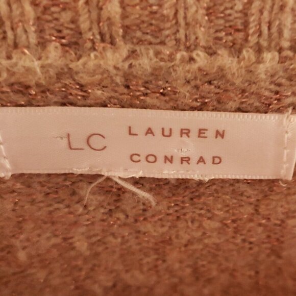 LC Lauren Conrad Womens Tan Pale Pink Heart Shimmer Sweater Large - Picture 5 of 7